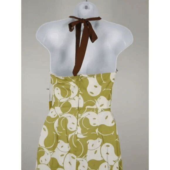 Unique Vintage x Smiley® Green Yin Yang Print Halter Wide Leg Jumpsuit L - Picture 2 of 7